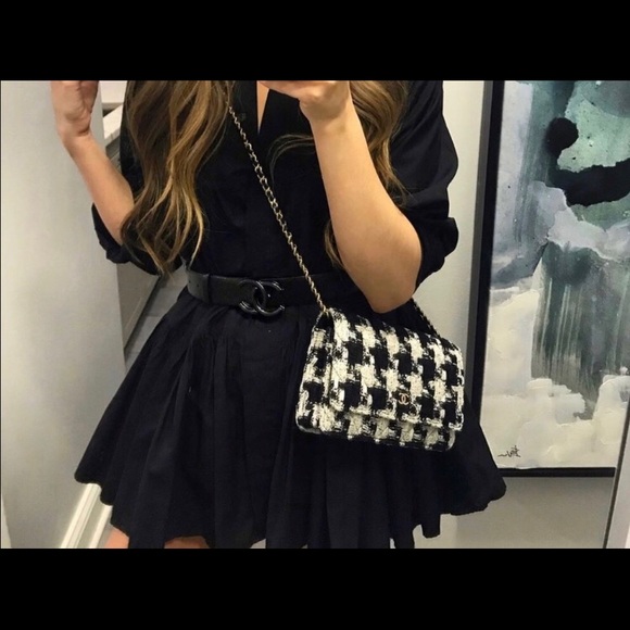 Authentic Chanel Houndstooth Tweed Bag 